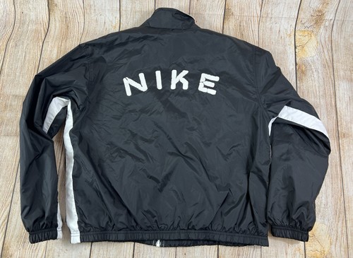 Women’s Vintage Nike 90s Full Zip Windbreaker Jacket Black White Size XL 16-18 - Picture 1 of 8