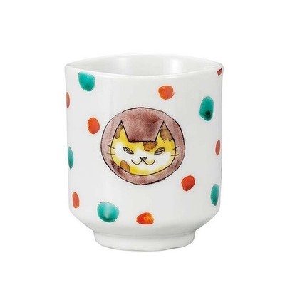 Yunomi Kutani Yaki Ware Japanische Grüne Teetasse Katze Neko Okada Kinuyo Japan