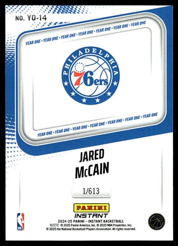 Jared McCain 2024-25 Panini Instantáneo Año Uno #YO-14 RC/613 76ers - Imagen 2 de 2
