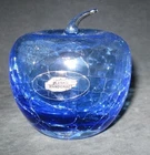 Blenko Crackle Glass Blue Apple Paperweight