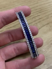 AS-IS!! SJM Bangle Bracelet Sterling Blue Channel Lock Bagette Crystal Stones