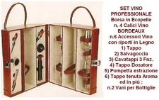 SET VINO con VALIGIA ECOPELLE a 2 POSTI 4 CALICI FLUTE VETRO 6 ACCESSORI PB0222