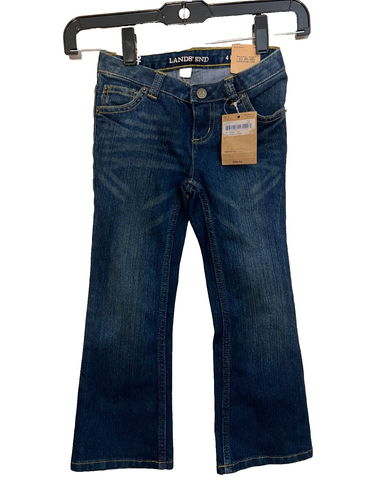 Lands' End Girls sz 4 Adj. Waist Boot Leg Jeans New Dark Wash