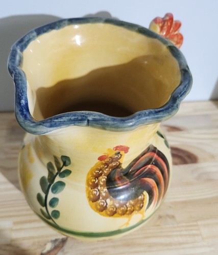 Pitcher Gold Chicken Rooster Italy Red Clay Flowers Italica Ars Handpainted #F2 - Picture 5 of 6