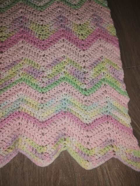 VINTAGE Handmade Crochet Chevron AFGHAN Blanket Throw -Pastels 58" x 72 VINTAGE Handmade Crochet Chevron AFGHAN Blanket Throw -Pastels 58" x 72