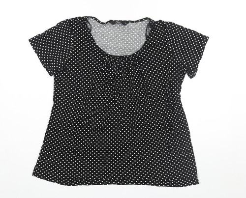 Bonmarché Damen schwarz gepunktet Viskose Basic Bluse Größe 14 Rundhalsausschnitt - Perlen