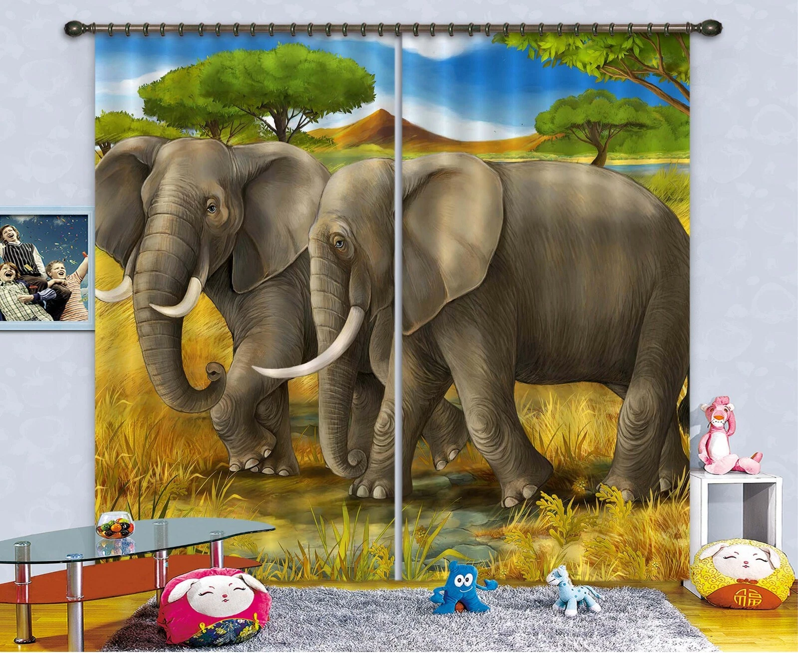 3D Elephant Tree ZHUA1718 Blockout Photo Curtain Fabric Window Zoe