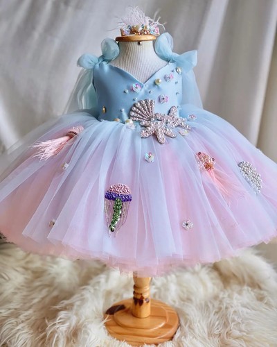 Luxury Baby Flower Dresses Arab Princess Kids Gown Girl Birthday Evening Party - Picture 16 of 16