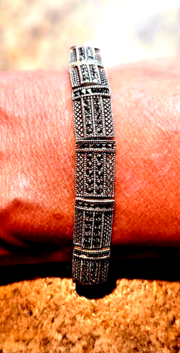 Vintage Sterling Silver Marcasite Flat Link Bracelet 22.4 Grams - Picture 3 of 11