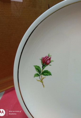 Paden City Pottery Red Pink Roses And Buds Gold Ring 6-3/8 Inch Plates Old Rose - Picture 3 of 5