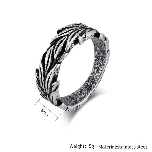 Men's Wheat Leaves Rings Stainless Steel Vintage Biker Band Jewelry Size 7-13 - Picture 9 of 23
