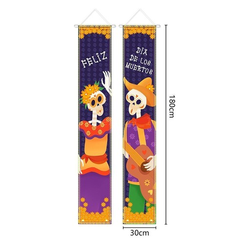 New 1 Pair Hanging Halloween Skeleton Couplet Porch Hanging Flag Sign *AU STOCK* - Picture 17 of 23