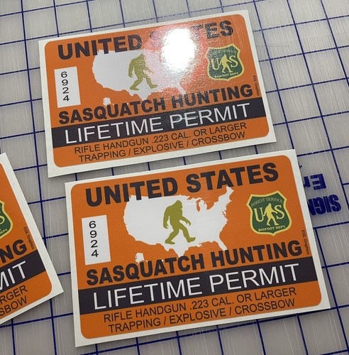 United States Sasquatch Hunting Permit Sticker Die Cut Decal Bigfoot Believe Gun - Imagen 3 de 3