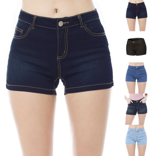 MixMatchy Classic Mid Waist Denim Jean Shorts with Pockets - Picture 1 of 25
