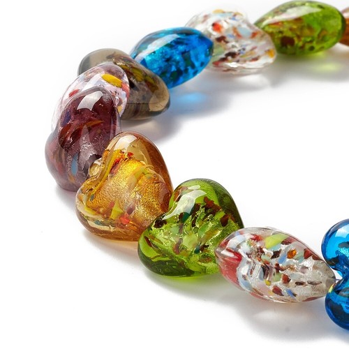 1 Filo Bellissime Perline di Vetro a Forma di Cuore Lamina Argento Mix Colori 16mm - Foto 23 di 26