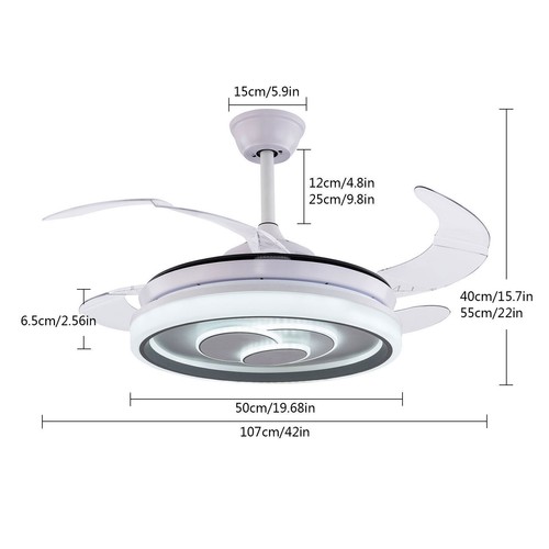 42 Inch Ceiling Fan with Lights Retractable Ceiling Fan 3 Colors Remote Control - Picture 3 of 12
