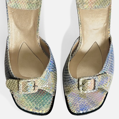 Vintage 90s Stuart Weitzman Mermaid Python Snakeskin Leather Kitten Heels 6 B - Picture 2 of 7