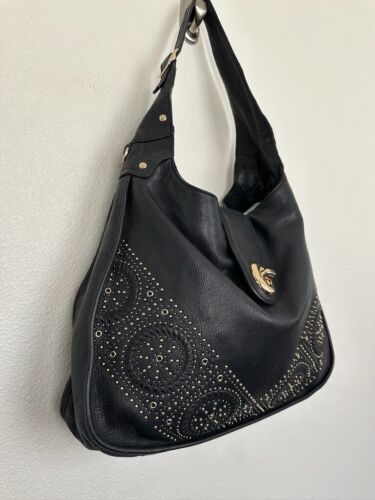 Coach Rhyder Stud Bag Hobo Gold Leather Black Adjustable Western Shoulder Bag - Picture 7 of 21