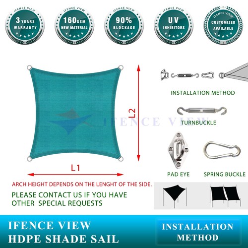 Ifenceview Turquoise/Green 14'x14'-14'x48' Rectangle Sun Shade Sail Patio Awning - Picture 12 of 181
