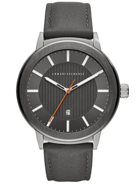 NIB Armani Exchange Men's Classic Grey Calfskin Leather Strap Watch AX1462