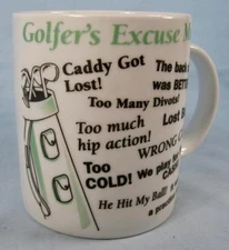 Golfers Excuse Coffee Mug Golf Bag Clubs Green & Black Decals Caddy Divots (O2)