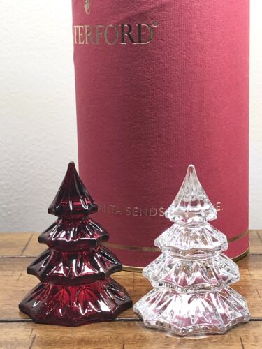 Waterford Cristal Navidad Vacaciones GIFTOLOGÍA ROJO Y CLARO 3” ÁRBOLES #40006525 NUEVO EN CAJA - Imagen 2 de 7