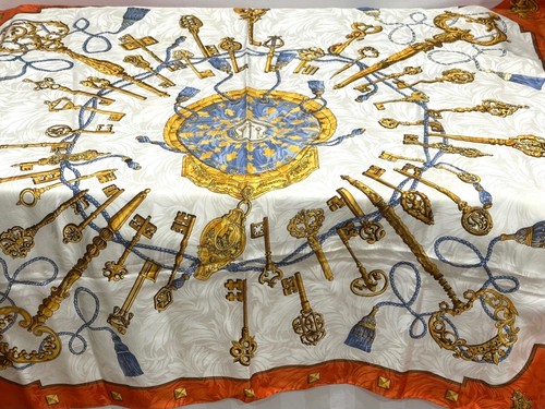 Italian 100% Silk Scarf Keys Orange Multicoloured Beautiful - Picture 3 of 8