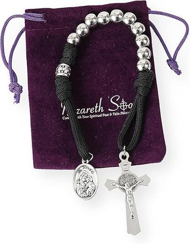 One Decade Black Paracord Rosary Silver Beads Pocket Rosary - Picture 7 of 7