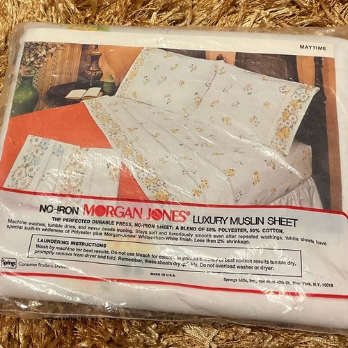 VINTAGE SPRING MILLS Flat Sheet sz Twin Non Iron LUXURY Muslin Maytime Daisies - Picture 2 of 2