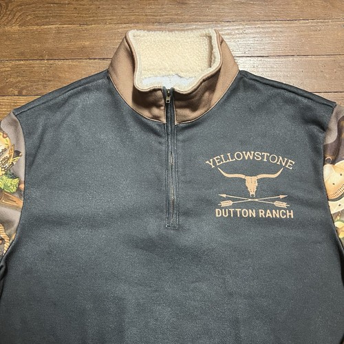 Yellowstone Herren (M) Cowboy Sweatshirt 1/4 Zip Langarm Stehkragen Fleece - Bild 4 von 17