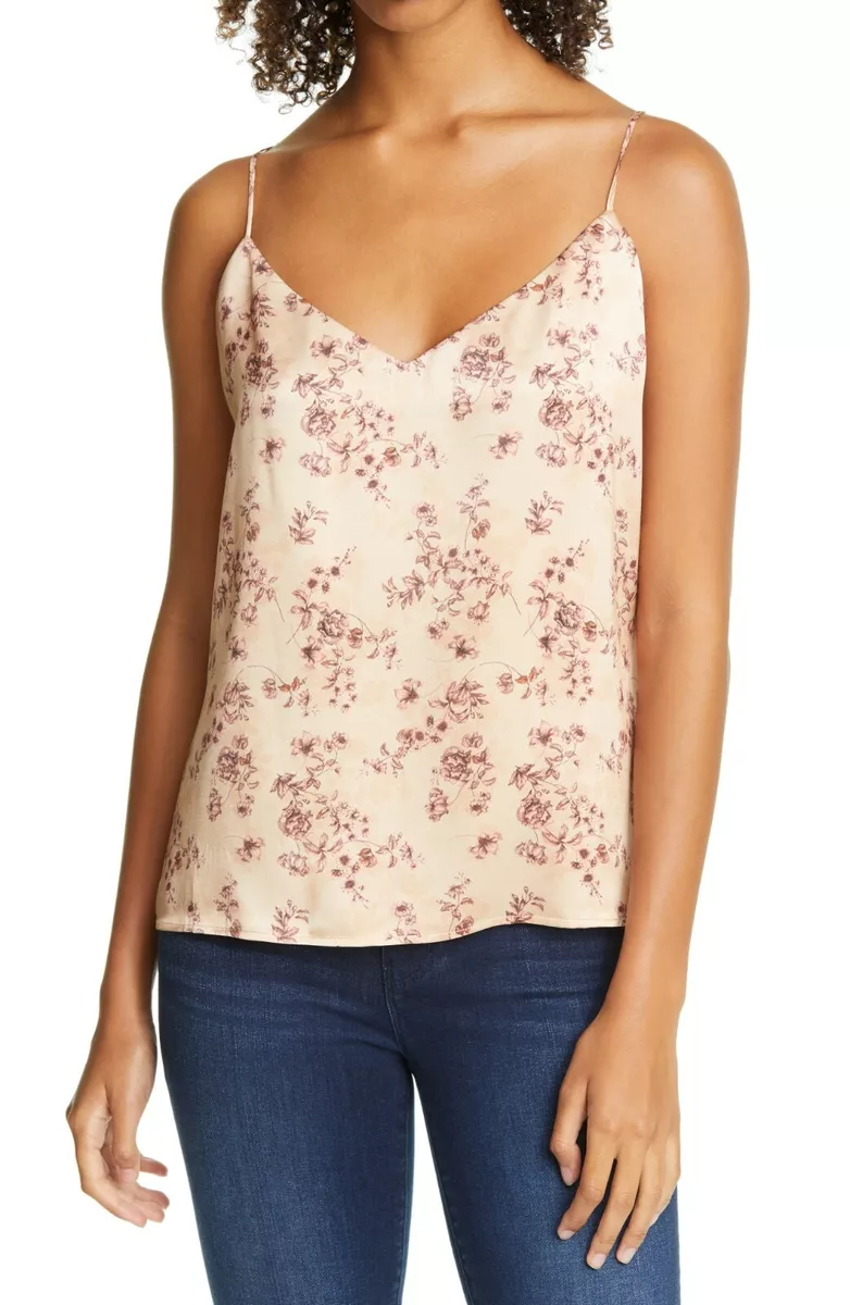 NWT- L’Agence Jane Floral-Print Silk Camisole Tank Top, Camel/Blush - Medium