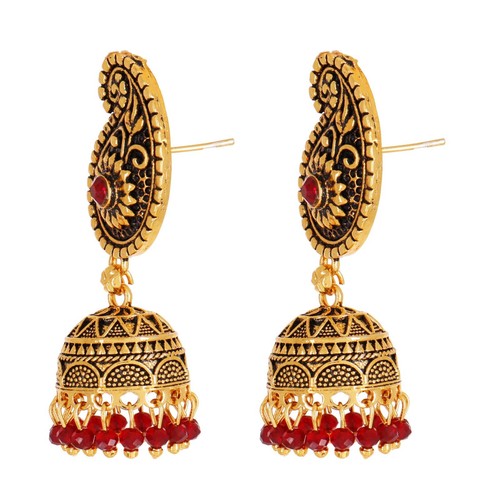Ethnic Gold Plated Bollywood Traditional Indian Bridal Jewelry Earrings - Picture 5 of 25