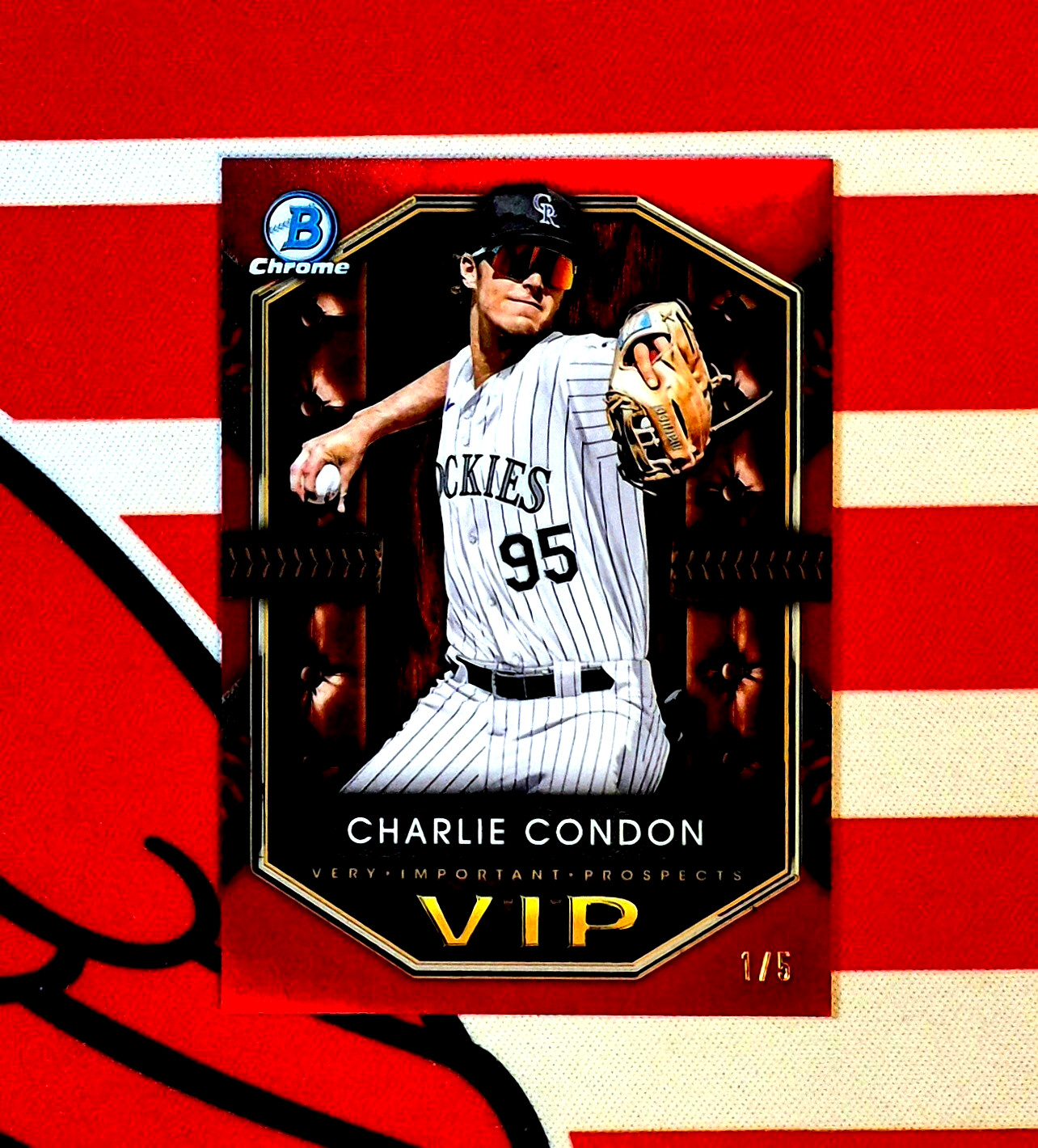 2025 Bowman Chrome 1st Charlie Condon VIP RED Refractor RC #ed 1/5 🔥1st Print🔥