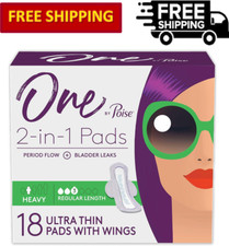 Poise Feminine 2-in-1 Period & Bladder Leakage Pads with Wings for Women, 18 Ct