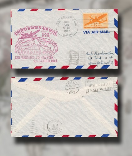 FAM 14 & 18 - FFC San Francisco nach NY via Calcutta 26.06.47 #C31 - Bild 1 von 3