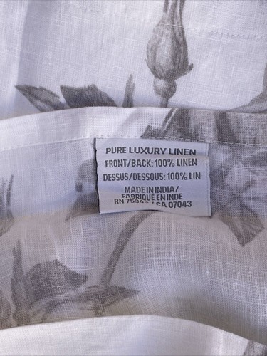 Pure Luxury Linen Bedding Duvet Set Queen + Shams 3pcs White w Grey Floral Print - Picture 7 of 7