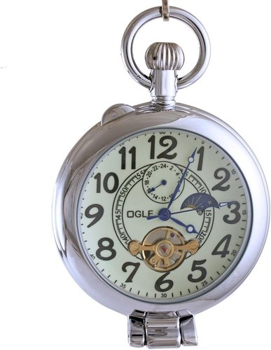 Men's 48mm Silver Tourbillon Pocket Watch with Desktop Stand & Gift Packaging - Picture 3 of 11