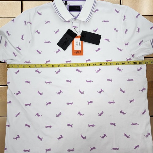 Eight X Men Polo Shirt Tiger All Over Flocking Short Sleeve White Lilac XL XXL - Picture 13 of 24
