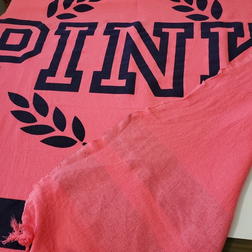 Victoria's Secret PINK Turkish Towel Beach Blanket 48x56" Blue Logo Fringe - Picture 4 of 5