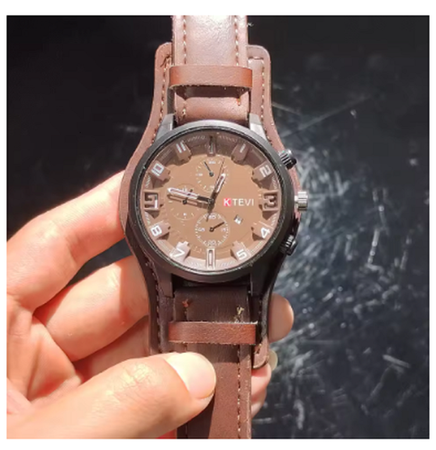 Mens Classic Retro Quartz Watch Big Dial Leather Strap Military Date Watch - Picture 11 of 11
