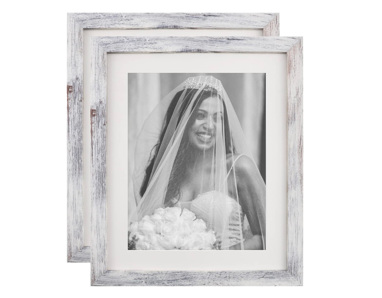 Picture Frames 8X10 Set of 2 Distressed White Wood Grain Photo Frame NEW-image