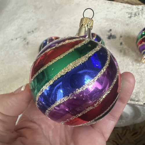 4 VINTAGE COLUMBIA MERCURY GLASS CHRISTMAS ORNAMENTS Glitter - Picture 11 of 22