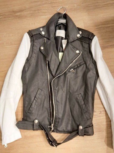 Pierre balmain Two-tone Asymmetrical Zip Moti Leather Sleeve Jacket Sz46 - Picture 8 of 11