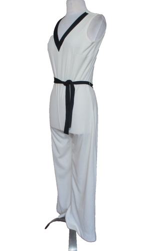 Vintage Sunshine Alley Jumpsuit S/M Women Off White Polyester Black Trim - Picture 4 of 8