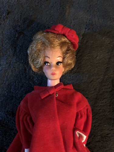 Vintage Barbie Clone Uneeda Bubble Cut Vintage Barbie Red Flare Coat, gloves,hat - Picture 1 of 6