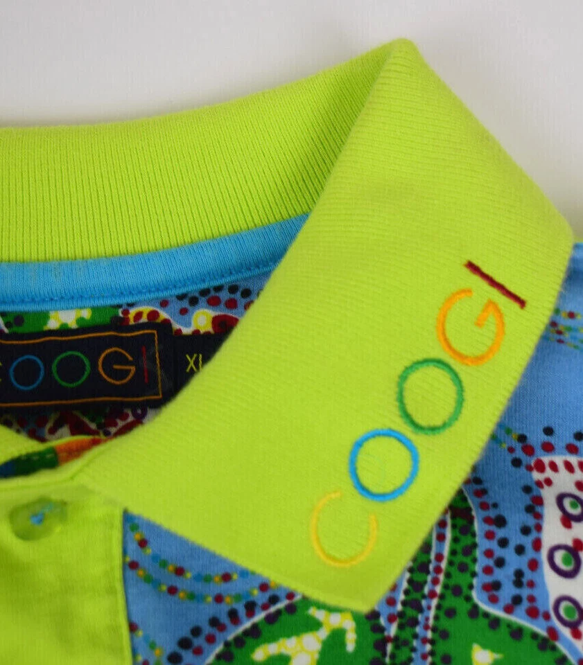 Camisa Polo Vintage COOGI Talla M/L Años 90 2 Tonos Azul Lima Abstracto Panel Floral Foto 4 de 4