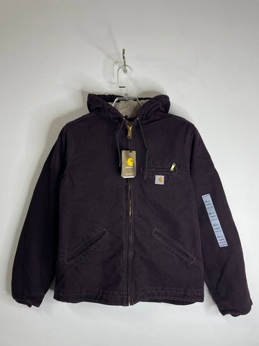 Vintage Carhartt Black Hooded Work Jacket XS Sherpa Lined Zip-Up USA Made
