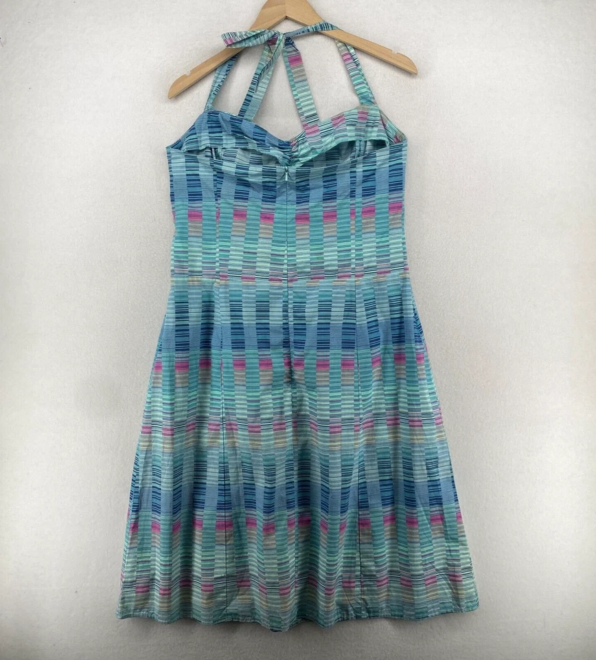 Vestido BEN SHERMAN XL Halter Retro Boho Línea A Sin Mangas Algodón Azul NUEVO Foto 2 de 4