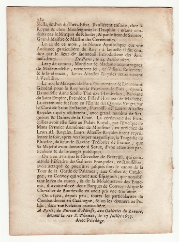 1677, July 17, Original French Gazette with news from Europe - Imagen 7 de 7