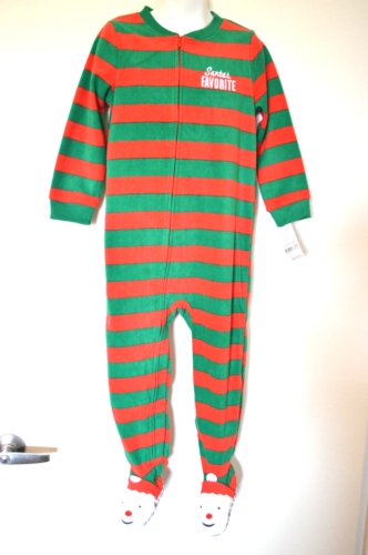 NWT Carters Sz 4 Blanket Sleeper Santas Favorite Red Green Stripes Footie PJs - Picture 1 of 6
